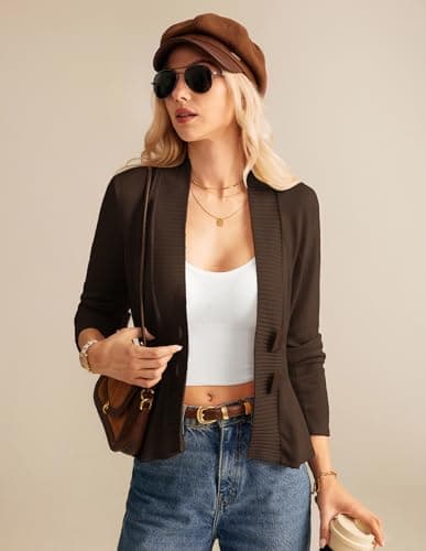 GRACE KARIN Women Cardigan Sweaters 2025 Fall,Long Sleeve Cropped Sweater Coat Trendy,Button Front Peplum Tops Lightweight - Thumbnail 5