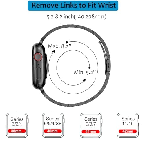 Pugo Top Stainless Steel Band for Apple Watch Ultra 3/2/1 (49mm) & Series 11 10 9-1 SE 3-1(46/45/44/42/41/40/38mm), Metal Strap for Men with Breathable No-Hair-Pinching Links, Heavy Duty iWatch Bracelet with Removal Tool - Thumbnail 5
