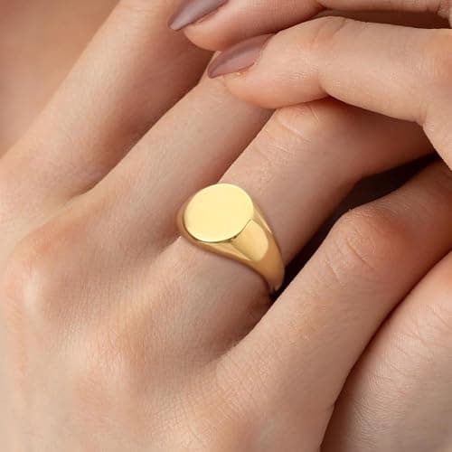 Sistble Chunky Gold Rings No Tarnish Gifts for Women Teen Girls 14K Gold Plated Statement Rings Size 9 Stackable Dome Pinky Rings Birthday Anniversary Retirement Christmas Gift Jewelry - Thumbnail 3