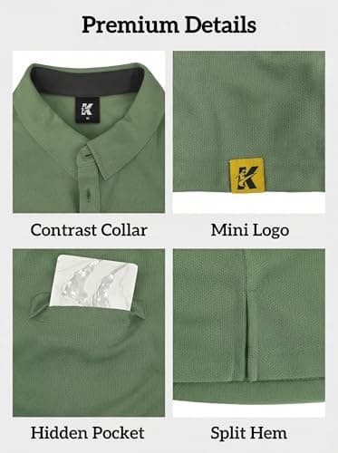 REXUHOWU Men's Polo Shirt Short Sleeve Moisture Wicking Sports Casual T-Shirt Golf Polo Shirt Business Collar Shirt for Men Green M - Thumbnail 6
