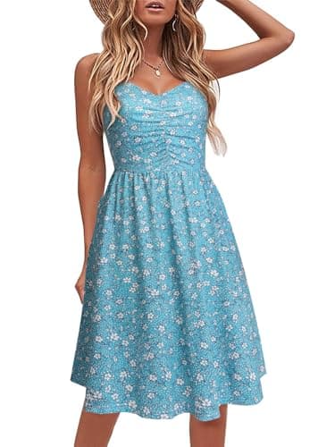 YATHON Casual Dresses for Women Sleeveless Cotton Summer Beach Dress with Pockets(YT090-Green Floral 05,XL) - Image 1