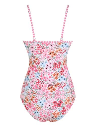 ZAFUL Two Piece Womens Tankini Swimsuits V Neck Color Blocked Plaid Tummy Control Swimsuit with Wigh Waist Briefs Swimwear Floral XL - Thumbnail 6