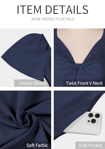 ECOWISH Womens Summer Maxi Dresses: 2026 Casual Flutter Short Sleeve Twist Front Long Flowy Wedding Guest Dress with Pockets 482Navy Blue S - Thumbnail 6