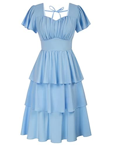 Women's Vintage Light Blue Sun Dress 2026 Summer Short Sleeve Tiered Ruffle Layered A-line Swing Bridal Shower Dress 2XL - Image 1
