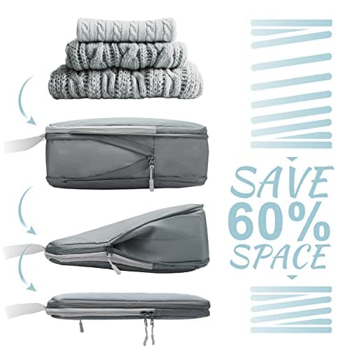 WOOMADA Compression Packing Cubes for Suitcases Travel Essentials 4 Set Expandable Travel Bags Organizer for Luggage(dark grey) - Thumbnail 2