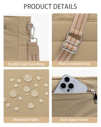 Gitus Gifts for Women Puffer Hobo Crossbody Bag Quilted Cross Body Purses Trendy Handbags with Coin Wallet Birthday Gifts for Mom Wife (Khaki) - Thumbnail 5