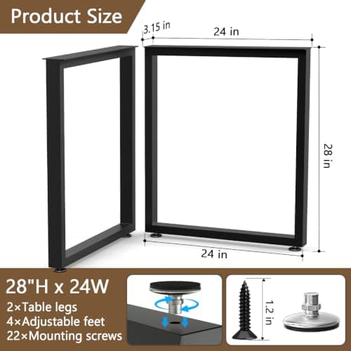 SNYXXOZ Table Legs 28" H x 24" W Metal Desk Legs Heavy Duty Black Set of 2 - Thumbnail 2