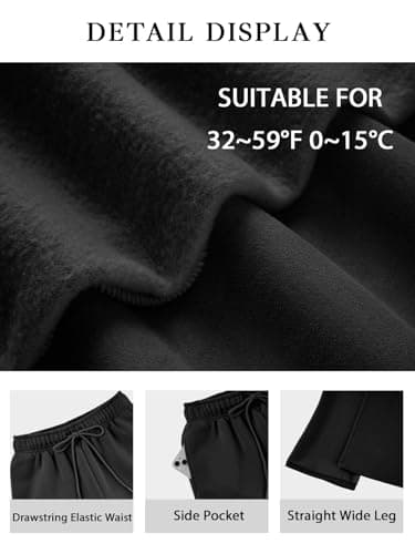 AFFOLE Wide Leg Sweatpants Women High Waisted Fleece Lined Baggy Straight Leg Lounge Pants Fall Outfits Athletic Joggers with Pockets Black - Thumbnail 3