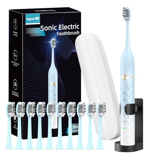 Seapeoa Electric Toothbrush Set, Equipped with 10 Brush Heads and Travel case, IPX8 Waterproof, 2-Minute Timer, 42000 high-Frequency Vibrations, 5 Modes, The First Choice for Gift Giving - Image 1