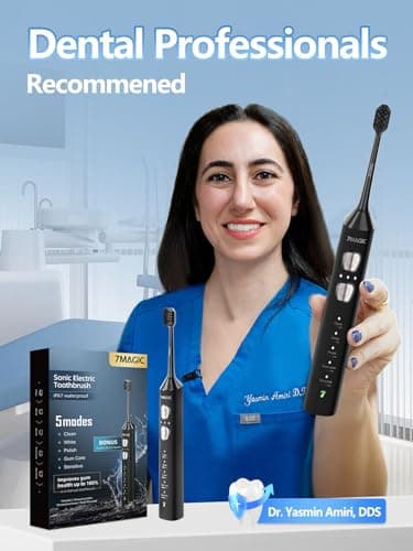 7MAGIC Sonic Electric Toothbrush for Adults and Kids - Up to 180 Days Runtime, 42000 VPM Powered Toothbrush, 5 Modes & 3 Intensities for Sensitive Teeth & Braces, Includes 8 Brush Heads, Black - Thumbnail 3