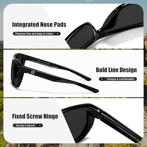 SUNGAIT Ultralight Polygon Sunglasses for Men Women Black Square Polarized Shades for Driving Running UV Protection (Bright gray) - Thumbnail 4