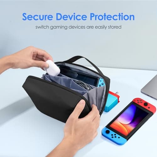 LENTION Premium Electronics Organizer Case with Handle, Large Multi-Compartment Travel Tech Bag for Tablet, Macbook Chargers, Cables, AirPods, Hard Drive Case Waterproof Travel Accessory(M372 Black) - Thumbnail 6