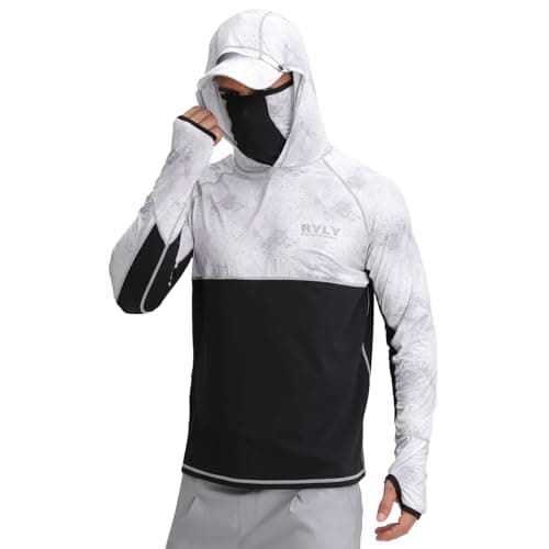 Men's Rash Guard Shirts Sun Protection Fishing Hoodie with Mask Cap Long Sleeve UPF 50+ Hiking Shirt(L) Light Grey - Image 1