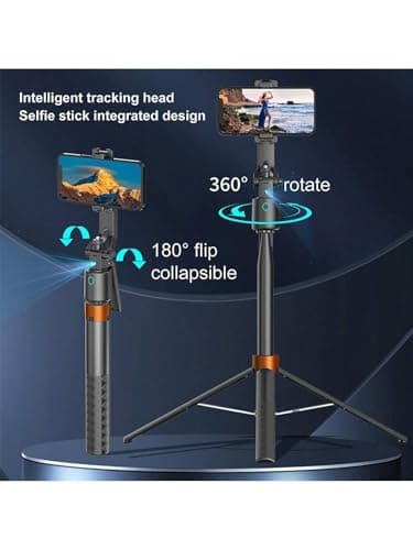 Auto Face Tracking Phone Holder, 360° Rotation Phone Tripod with Wireless Remote and Phone Holder, Selfie Stick Tripod for iPhone、Android Phone, Applied to YouTube, Vlog/TIK Tok - Thumbnail 4