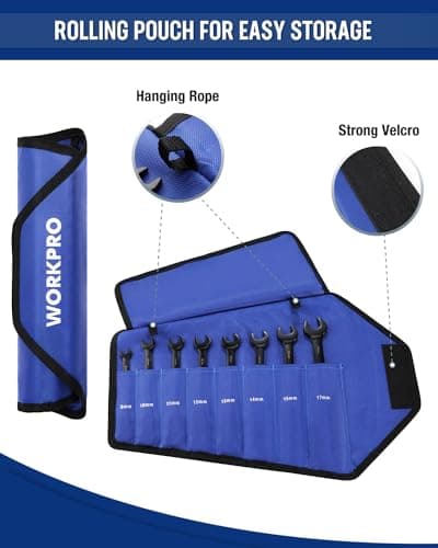 WORKPRO Ratcheting Combination Wrench Set, 8-piece Flex-Head Anti-Slip Set Metric 8-17 mm, 72-Teeth, Cr-V Constructed, Black Electrophoretic Coating with Rolling Pouch - Thumbnail 6