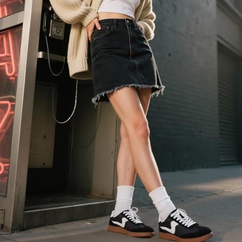 Tigeridea Black Sneakers for Women Business Casual Comfortable Tennis Shoes Lace up Slip on Women's Fashion Sneakers Size 9.5 - Thumbnail 3