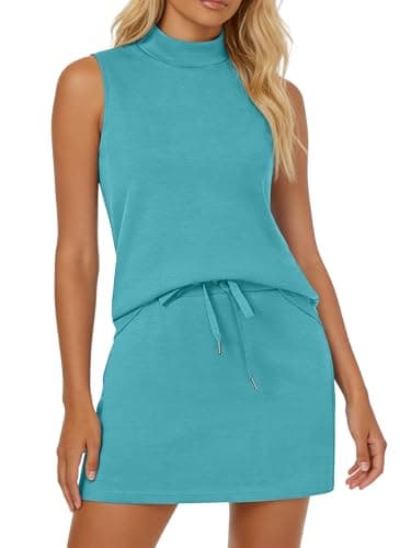 Casly Lamiit Womens 2 Piece Skort Set Athletic Tennis Outfits Short Skirt Dress Casual Mock Neck Tanks 2026 Holiday Spring Teacher Outfits Soft Athleisure Sweatsuit Varidian Green S - Image 1