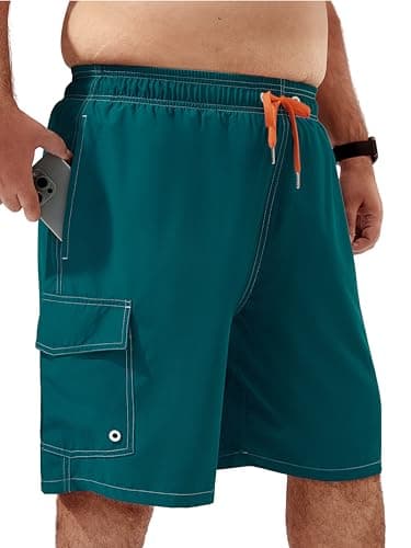 Arcweg Mens Big and Tall Swim Trunks 9" Quick Dry Swim Shorts with Compression Brief Liner Cargo Pocket Bathing Suits Borard Shorts for Men Pluse Size XL-6XL Peacock Blue - Image 1