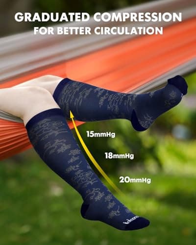 Lalapapa Bamboo Viscose Compression Socks for Women Men - 2 Pairs 15-20mmHg Knee High Graduated Compression Socks for Women Men Cute Breathable for Nurse Pregnancy Travel, Floral Line Art, 2XL - Thumbnail 5