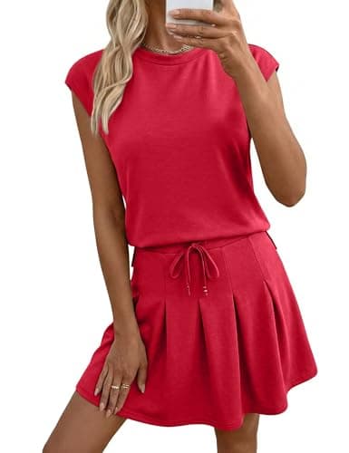 Casly Lamiit Women's 2 Piece Skirt Sets Spring Teacher Outfits Athletic Tennis Dresses with Shorts Lounge Travel Summer Sets Red XS - Image 1