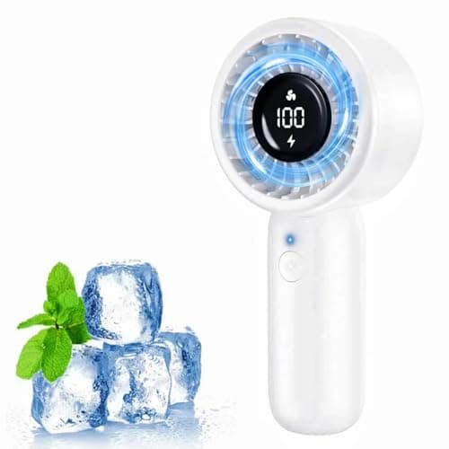 Handheld Fan - Portable Handheld Turbo Fan with Lanyard, 5 Speed Winds, LED Display, Rechargeable Battery Powered, Mini Pocket Personal Fans for Outdoor/Travel/Hot Flashes/Makeup, Gifts for Men/Women - Image 1