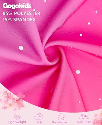 Gogokids Girls Gymnastics Leotard Set with Shorts, Sparkly Rhinestone Gradient Mesh Dance Outfit for Ballet Training, Blue Black, 6-7 Years - Thumbnail 3