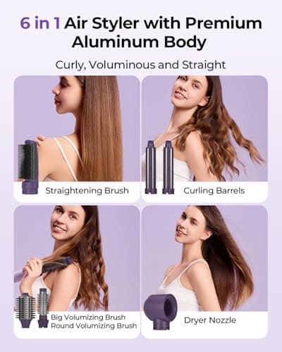 6-in-1 Hair Dryer Blow Brush with Premium Aluminum Body –Negative Ionic Hot Air Multi-Styler with Auto-Wrap Curlers, 110,000 RPM Brushless Motor, Volumizing Straightening Styling, No Heat Damage - Thumbnail 2