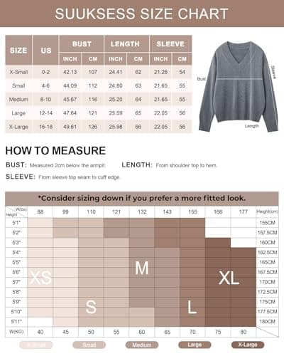 SUUKSESS Women Cashmere Oversized Sweaters V Neck Pullover Tops Fall Winter Long Sleeve Jumpers (Navy Blue,L) - Thumbnail 6