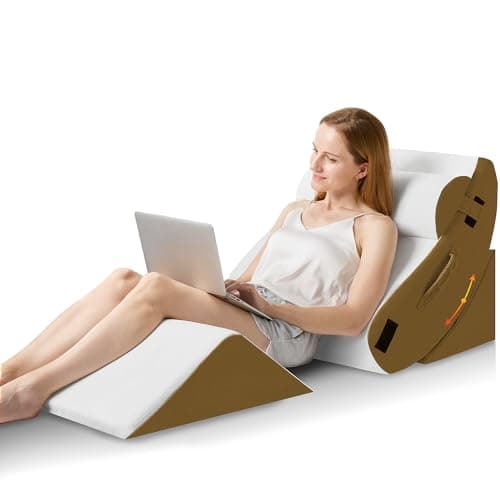 HABUTWAY 4Pcs Orthopedic Wedge Pillow, Bed Pillow for Sleeping, Post Surgery Foam Wedge Pillow for Back Pain Relief, Triangle Adjustable Support Pillow with Machine Washable Cover, Brown - Image 1