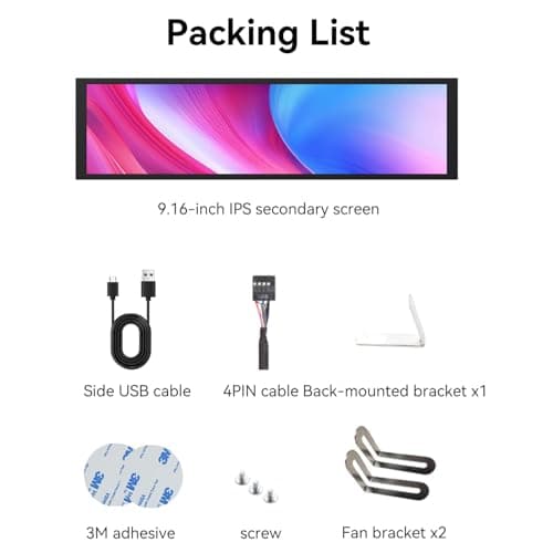 9.16" Computer Temp Monitor, FHD 1920x462 PC Sensor Panel One-Cable Connection(No HDMI Needed), Stretched Bar LCD Dynamic Theme Supported, IPS Mini Secondary Screen for CPU RAM HDD Data, Windows Only - Thumbnail 3