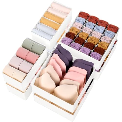 Criusia Underwear Sock Drawer Organizer Dividers 8 Set, Foldable Dresser Closet Organizers and Storage Bins for Baby Clothing, Sock, Underwear, Bra, Ties, Scarf (White) - Image 1