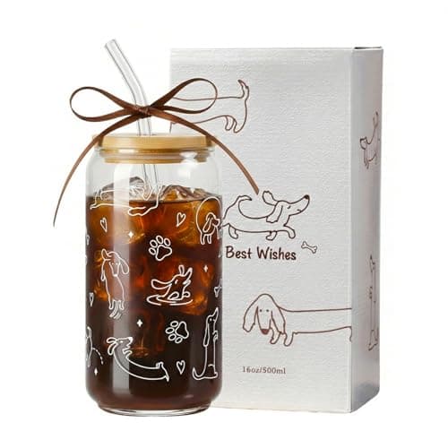 Dachshund Gift for Women, Funny Wiener Dog Gifts Glass Cup with Lid & Straw Coffee & Smoothie Tumbler for Weenie Lovers Dog Owners Pet Moms Wife teens Friend Sister for Mother’s Day Birthday - Image 1