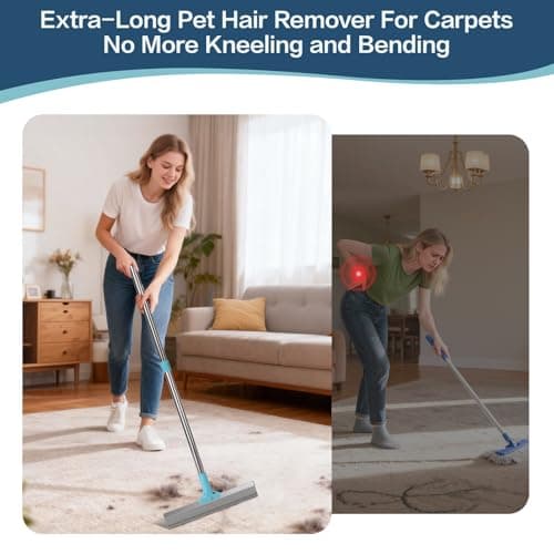 3 in 1 Carpet Rake for Pet Hair Removal, Reusable Pet Hair Remover Broom with 54" Adjustable Long Handle, Dog Cat Carpet Scraper Brush Tool Kit for Cleaning, Dog Fur Broom for Rugs, Mats, Couch - Thumbnail 6