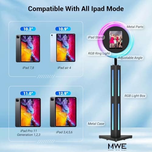 Portable Photo Booth Stand Shell with Flight Case, Fits for 12.9in 11in 10.9in 10.2in Ipad,Selfie Photo Booth with ChackTok PhotoBooth VIP Member,Ideal for Parties,Wedding and Events - Thumbnail 2