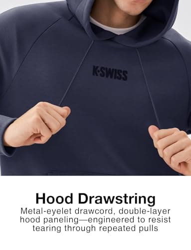 K-Swiss Heritage Men's Hoodies - Pullover Long Sleeve Sweatshirt Casual Club Hooded for Gym Workout Purple XS - Thumbnail 6