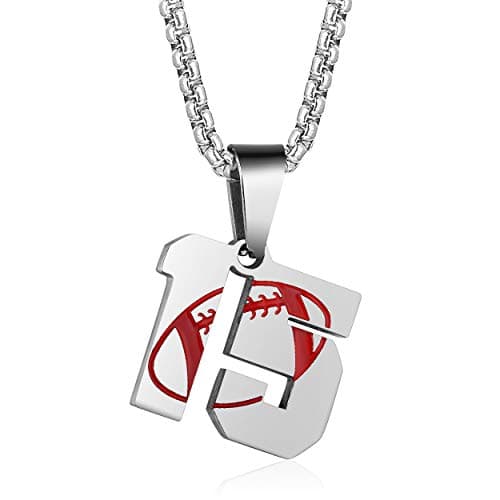 Rehoboth American Football Rugby Football Jersey Number 15 Cross Pendant Necklace for Women Men 24 Inch Stainless Steel Chain - Image 1