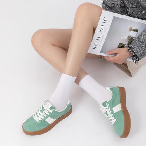 Rihero Platform Sneakers for Women Fashion Retro Green Sneakers Spring Ladies Comfortable Tennis Walking Shoes Size 8 - Thumbnail 2
