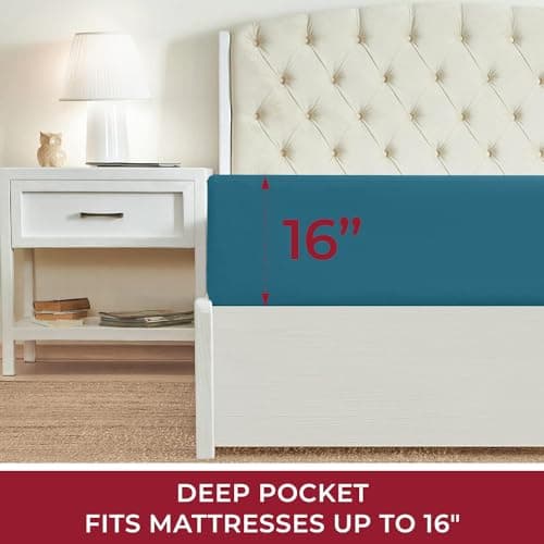 Mellanni Twin Fitted Sheet - Iconic Collection Bedding Sheets with up to 16 inch Deep Pocket - Soft & Cooling - Fade & Stain Resistant - 1 PC (Twin, Teal) - Thumbnail 2