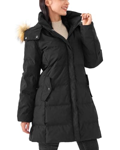 PUREPEAR Women's Long Puffer Parka Casual Oversized Slim Fit Coat with Pockets Black S - Image 1