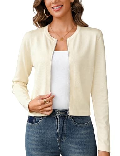 Totatuit Plus Size 3XL Women's Long Sleeve Knitted Zip-Up Cardigan Sweater Sweatshirt Jacket Beige - Image 1