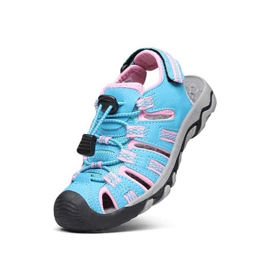 DREAM PAIRS Boys Girls Summer Outdoor Athletic Sport Sandals Walking Hiking Hook and Loop Adjustable Multicolor for Toddler/Little/Big Kids,Size 6 Big Kid,Baby/Blue/Pink,160912-K - Image 1