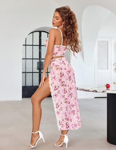 Avidlove Lingerie for Women 3 Pieces Set - Lace Long Nightgown with Side Split, Sexy Chemise for Bridal & Valentine's Day - Thumbnail 5