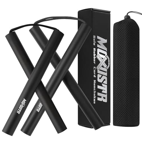 MOXIISTR Safe Foam Rubber Cord Nunchakus Karate Upgraded for Beginners Practice and Training 2 Pack (Long Black-Short Black) - Image 1
