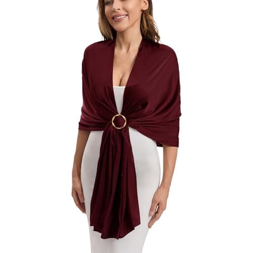 Gzcvba Satin Shawl Wraps for Women with Free Buckle Evening Dresses Wedding Bridal Party Silky Shawl Scarf Formal Cover Up Bride Bridesmaid Accessory Gifts (Wine) - Image 1