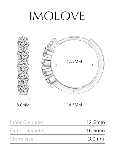 IMOLOVE Huggie earrings for women Ear Cuff Moissanite Stud Earrings Hypoallergenic Sterling Silver with 18K White Gold Plated Earrings-30A - Thumbnail 2