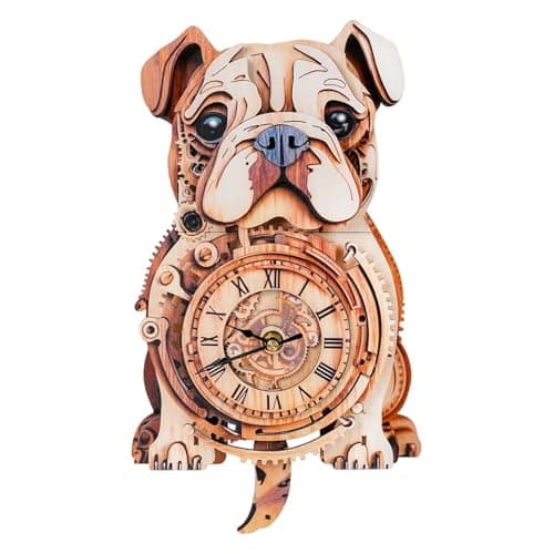 Kosmickiss Wooden Models for Adults to Build-Bulldog Clock with Swinging-3D Wooden Puzzles for Adults-Dog Mom Gifts for Women-DIY Clock Kit - Image 1