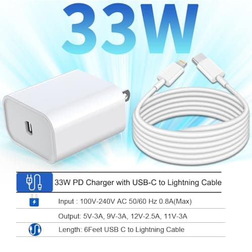 DABUSTAR for iPhone Fast Charger, 33W USB C PD Wall Charger Block Plug with[MFi Certified]6ft Type C to Lightning Cable Quick Charging Data Sync Cord for iPhone14 13 12 11 Pro Max Mini Xs Xr iPad Air - Thumbnail 2