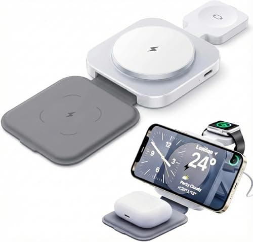 3 in 1 Upgraded Wireless Charger Charging Station: Foldable Charger Stand Multiple Devices for Apple - iPhone 16/15/14/13/12- Watch/Ultra & Airpods 4 3 2 Pro (White) - Image 1