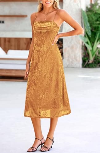 BTFBM Women's Summer Dress Sleeveless Spaghetti Strap Midi Dress Sexy Cowl Neck Floral Cocktail Dress Party Dresses(Brown,XX-Large) - Thumbnail 6