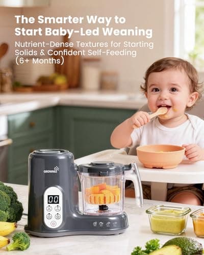 Grownsy Baby Food Maker with Steam Basket, One Step Baby Food Processor Steamer Puree Blender Grinder Mills Machine, Auto Cooking Grinding and Sterili-zing for Healthy Homemade Baby Food, Dark Grey - Thumbnail 4